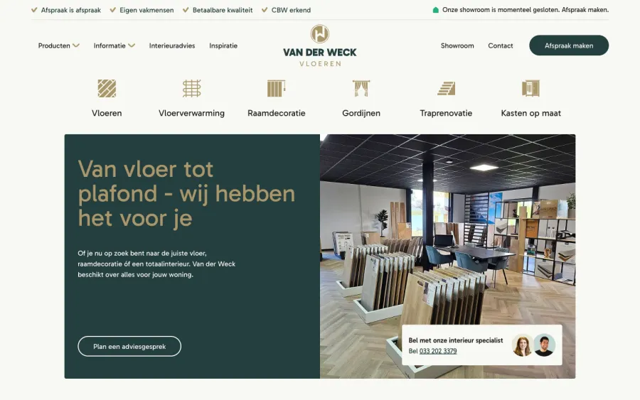 Homepage van vanderweckvloeren.nl