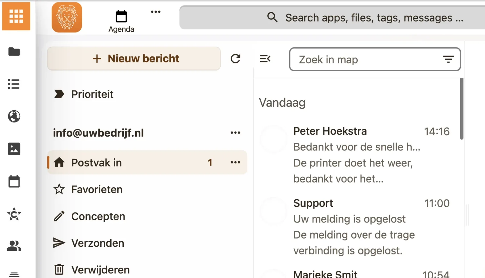 De mail in VIT Werkplek, in een demo-omgeving met verzonnen gegevens